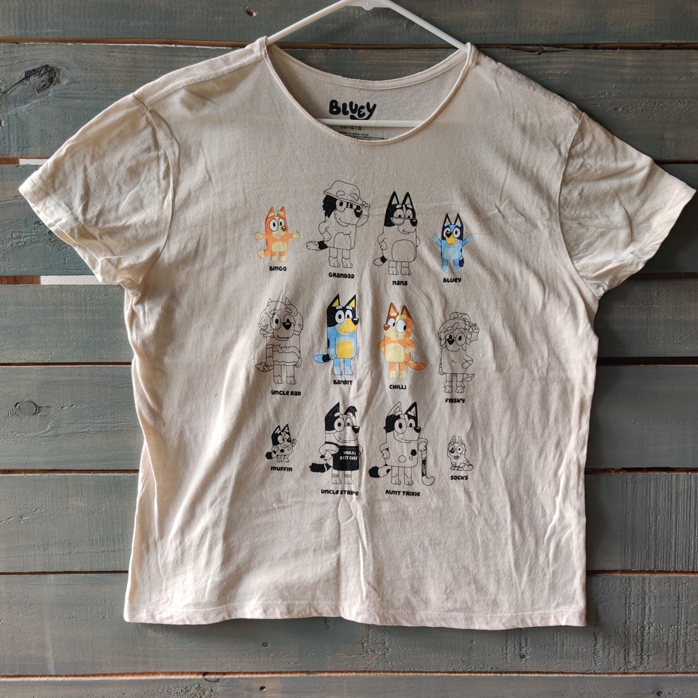 Bluely  Character Graphic Tee Cream Short Sleeve Casual Cotton Large